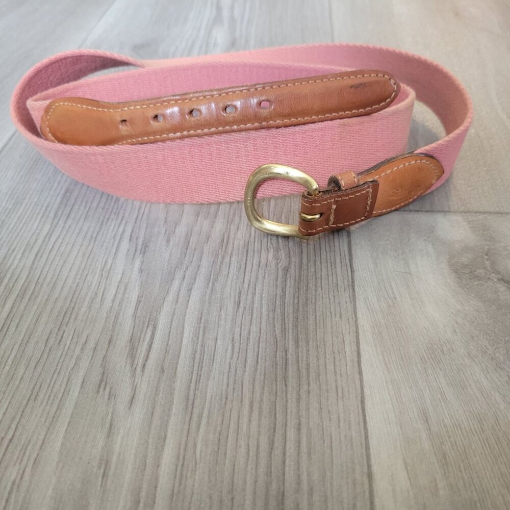 Vintage Leather Man Pink Canvas Belt With Leather Accents & Brass Buckle